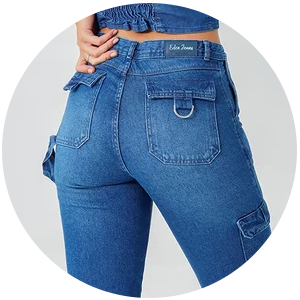 calca feminina jeans com bolso lateral