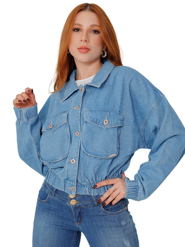 Jaqueta Jeans Cropped Feminina