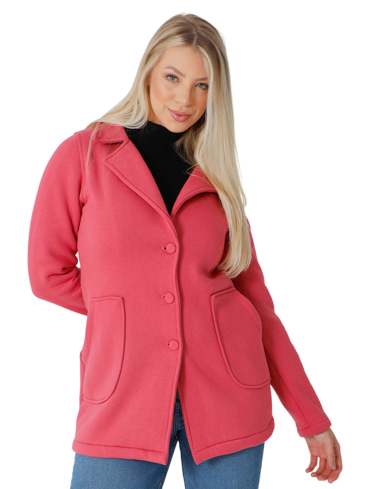 Casaco Feminino Moletom Gola Social e Bolso (Rosa)