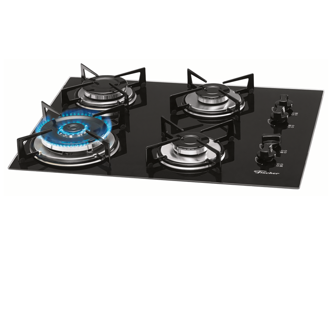 Fogão Cooktop Fischer 4 Bocas Tripla Chama Gás Mesa Vidro