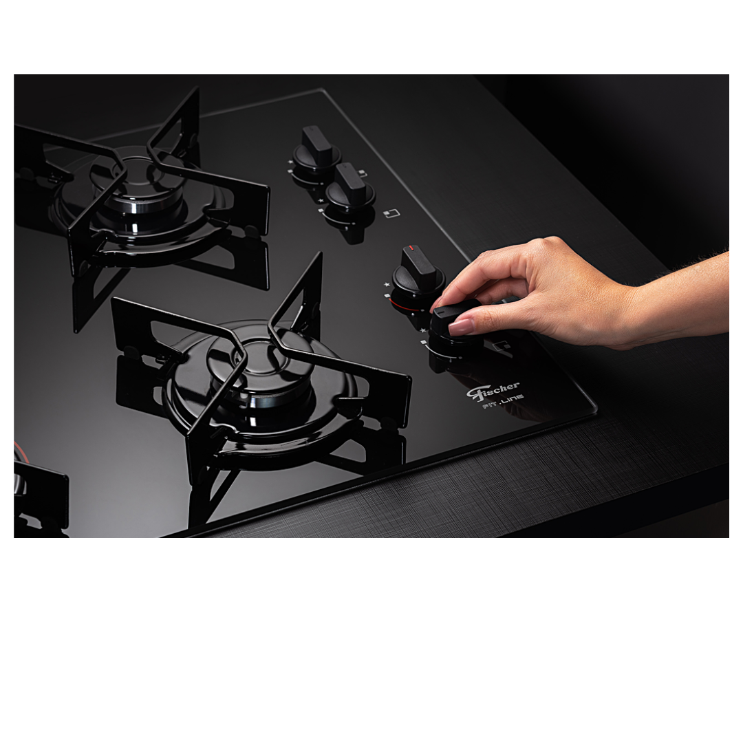 Fogão Cooktop Fischer 4 Bocas Fit Line Gás Mesa Vidro