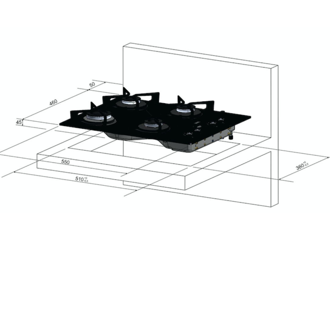 Fogão Cooktop Fischer 4 Bocas Fit Line Gás Mesa Vidro