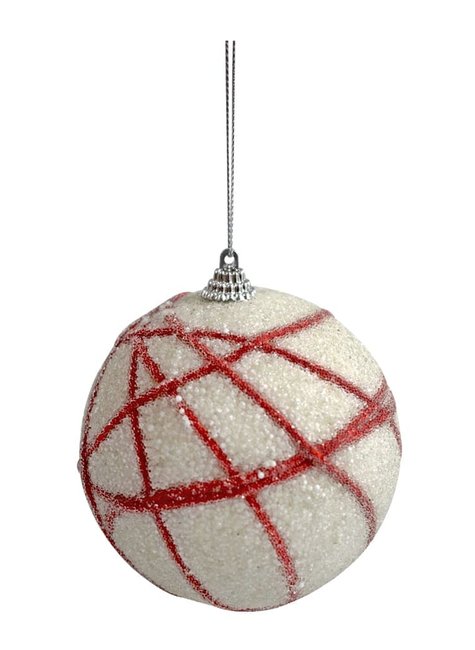 Jogo 2 Bolas Decorada Vermelho com Brilho e Branco 10cm Natal