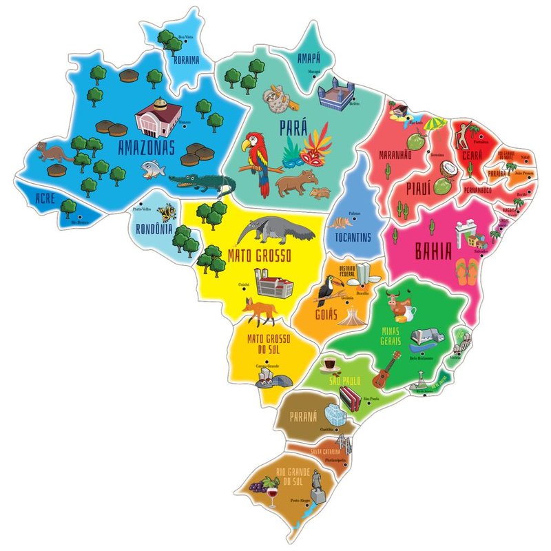 Quebra Cabeça Gigante Mapa do Brasil e Estados 26 peças
