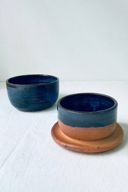 manteigueira francesa ceramica artesanal azul1