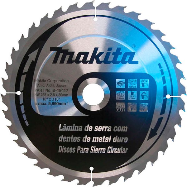 Disco de Serra Circular de Bancada 255x30mm 36 Dentes Madeira B-19417 ...