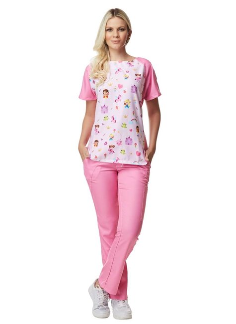 01 scrub pijama cirurgico feminino estampado princesas rosa