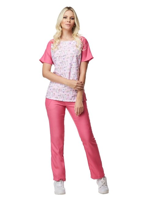 01 scrub pijama cirurgico feminino estampado unicornios pink