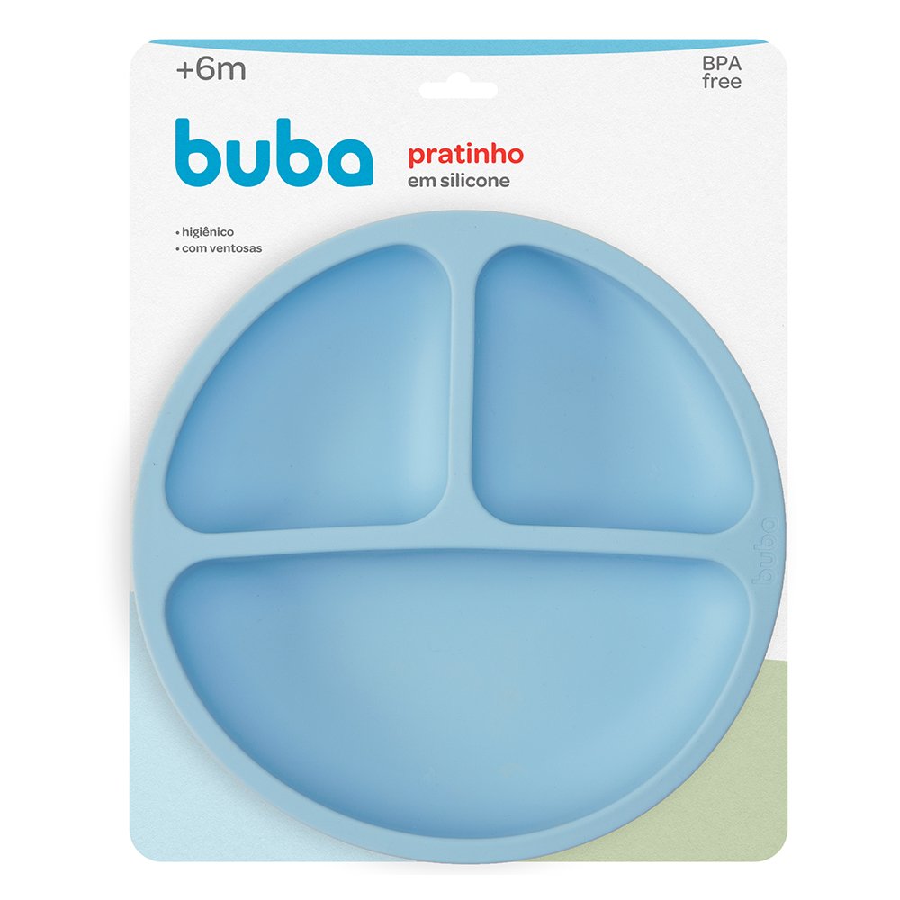 Prato Infantil Buba em Silicone com Divisórias e Ventosas (6M+) Azul