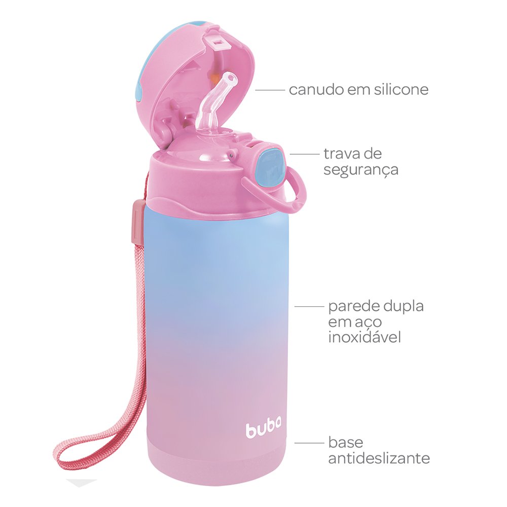Garrafinha Inox Buba com Parede Dupla Térmica 400ml (3+) Rosa e Azul