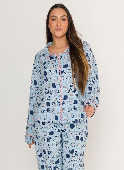 pijama americano feminino adulto daisydays gatinhos manga longa 1