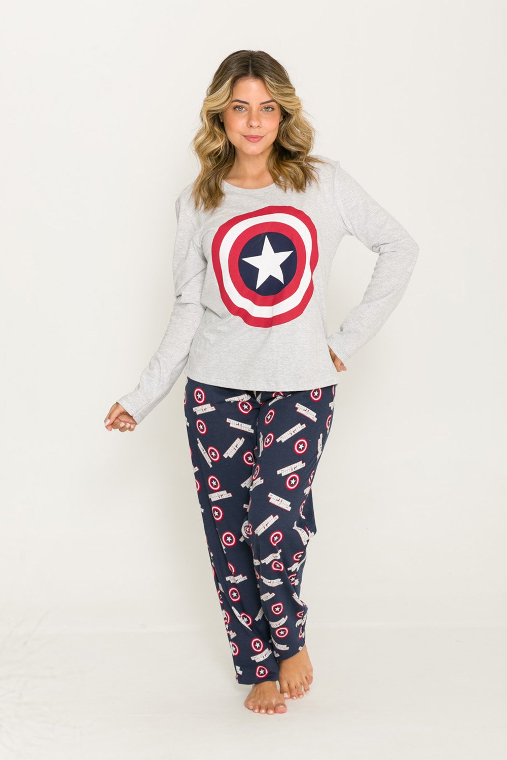 Pijama Feminino Adulto Marvel Capit o Am rica Manga Longa