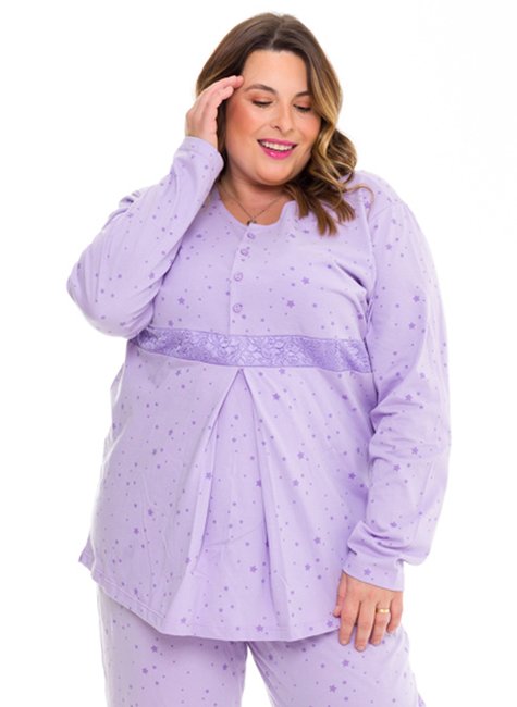 pijama feminino adulto plus daisydays lavender manga longa 1