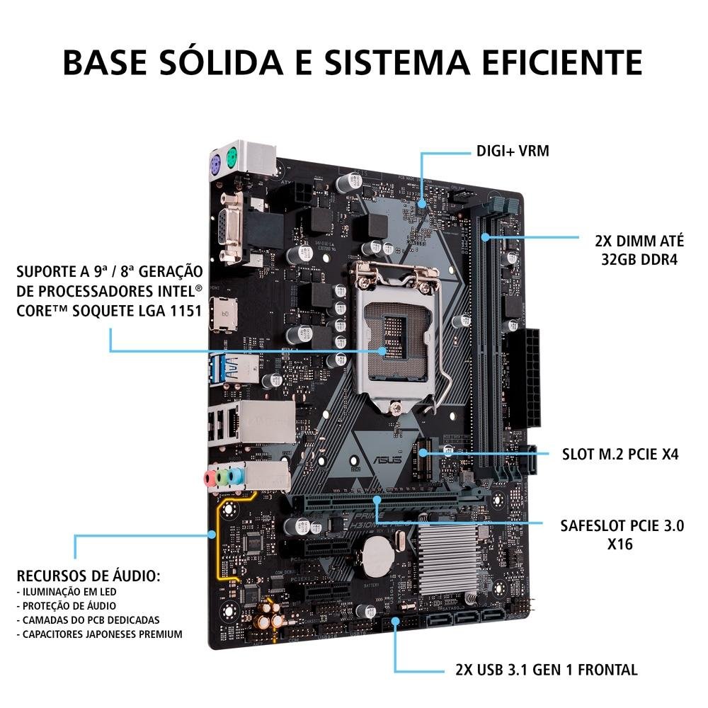 Placa Mãe Asus PRIME H310M-E R2.0/BR (1151/DDR4/HDMI/D-Sub/USB 3.1