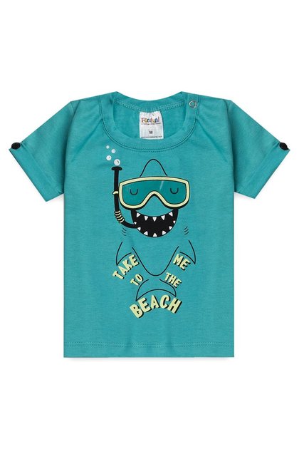 Camiseta Bebê Menino Tubarão Mergulhador Verde