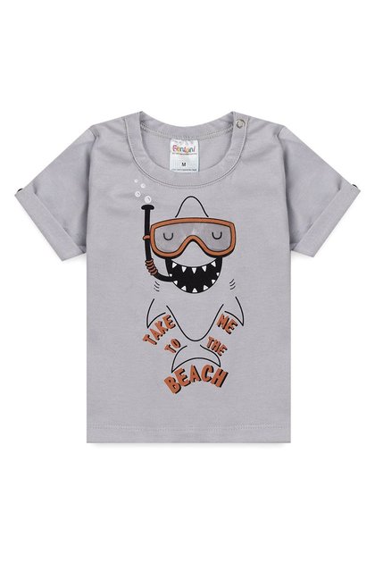 Camiseta Bebê Menino Tubarão Mergulhador Cinza