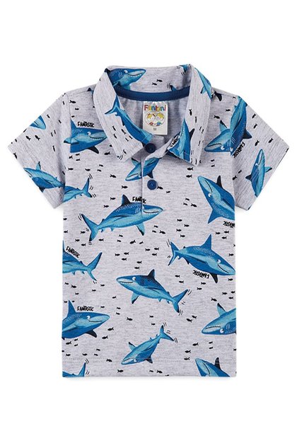 Camiseta Bebê Menino Polo Tubarão Azul