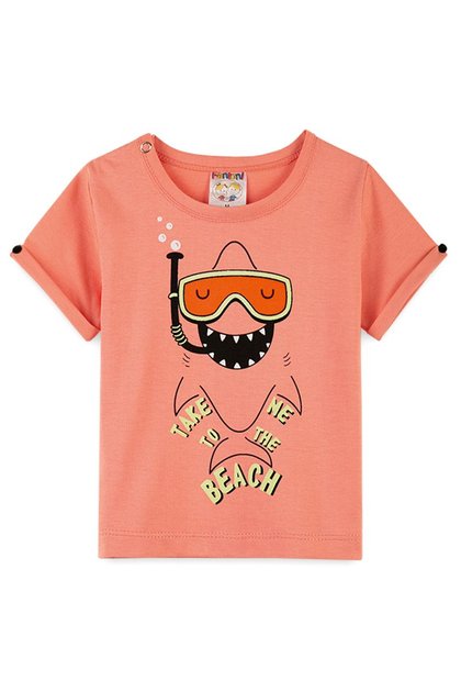 Camiseta Bebê Menino Tubarão Mergulhador Laranja