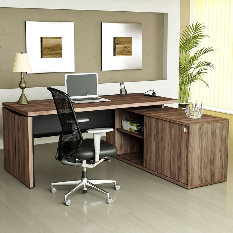 ambiente mesa para escritorio artany gerencia 1600 ld com 1 porta nogal preto