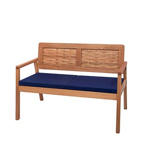 sofa 2 lugares assento estofado encosto trancado madeira azul 1
