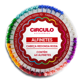 Alfinete Círculo Cabeça Redonda Colorida Roda com 40 alfinetes