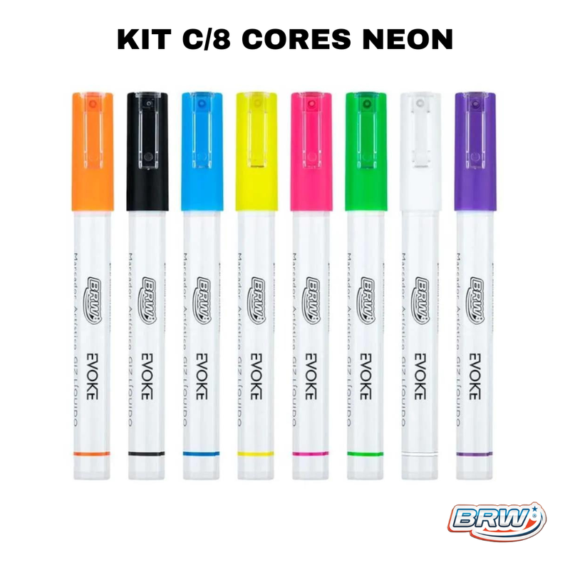 Kit Giz Líquido Neon 4g 6mm 8 Cores Básicas BRW - Frame Papelaria