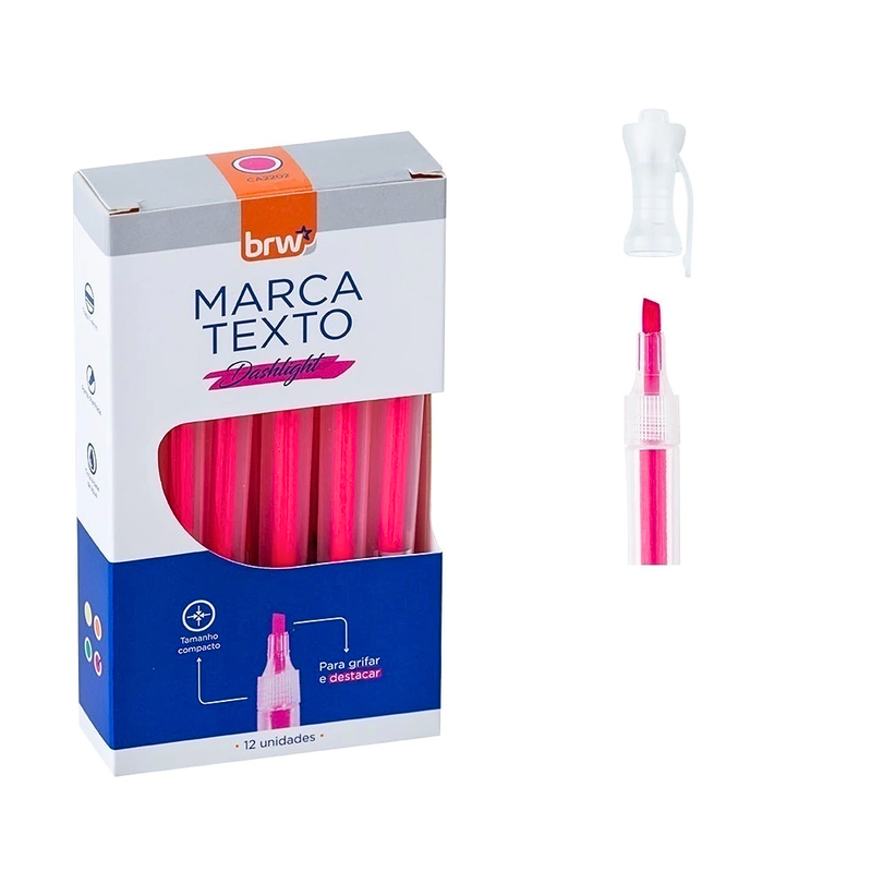 Caneta Marca-Texto Fluorescente Transparente BRW - Rosa - Frame Papelaria