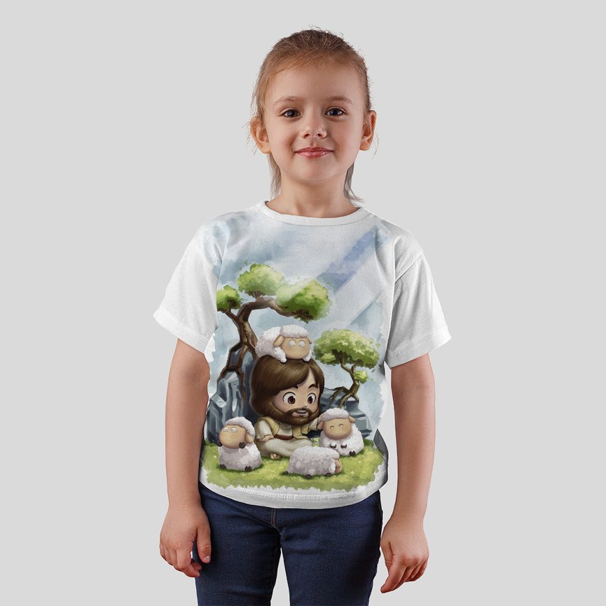 Camiseta Infantil Jesus Pastor Camiseta Infantil Jesus Pastor