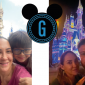 me e dois filhos sorrindo com o castelo da Cinderela da Disney ao fundo
