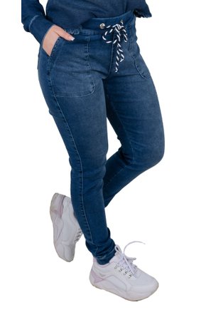 Calça Jeans Jogger com Elástico e Cordão verde Militar - Geração moderna