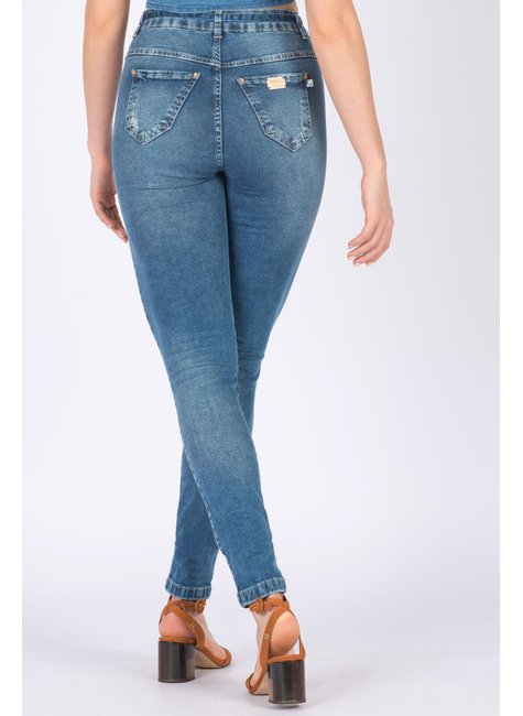 calça jeans feminina veste número detalhe no cós de amarrar com