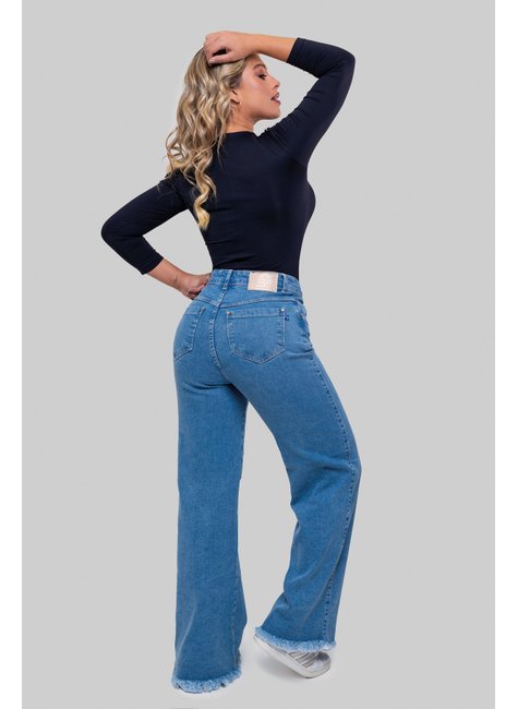 Calça Jeans Cargo Feminina Wide Leg Claro Cintura Alto com Sem Elastano  Ref: 0046