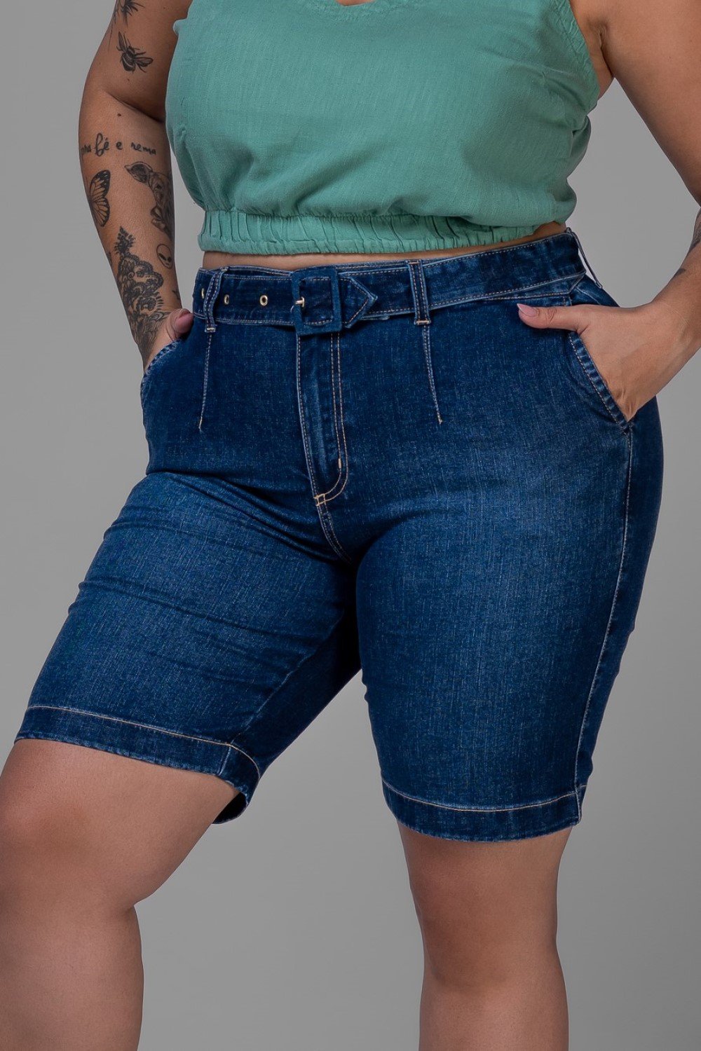 Bermuda jeans sale com cinto