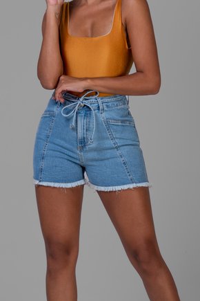 Shorts Jeans Hot Pants com Strass - Jeans Claro