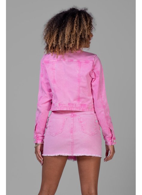 jaqueta cropped feminina em sarja rosa estonado 7241 geracao moderna 1