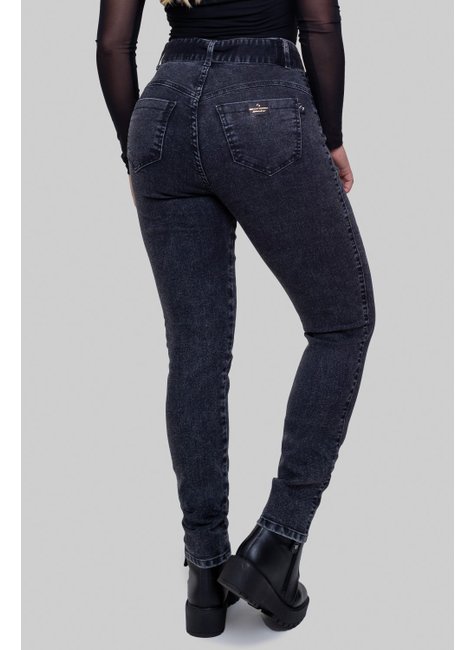 calca jeans hot pants estonada com cinto preta 10894 geracao moderna