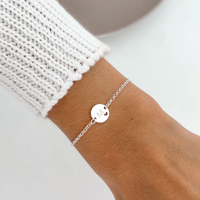 Pulseira Com Letras Gravadas Em Metal, Bracelete Com Letras