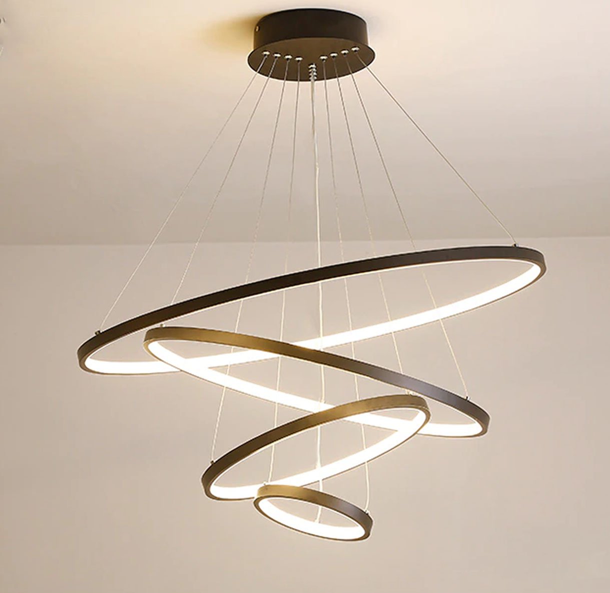 Lustre Pendente Moderno 4 Anéis Preto 90w Luz 3/1 Bivolt