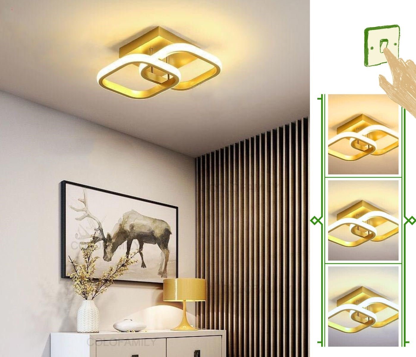 luminaria de teto moderna plafon sobrepor dourado quadrado