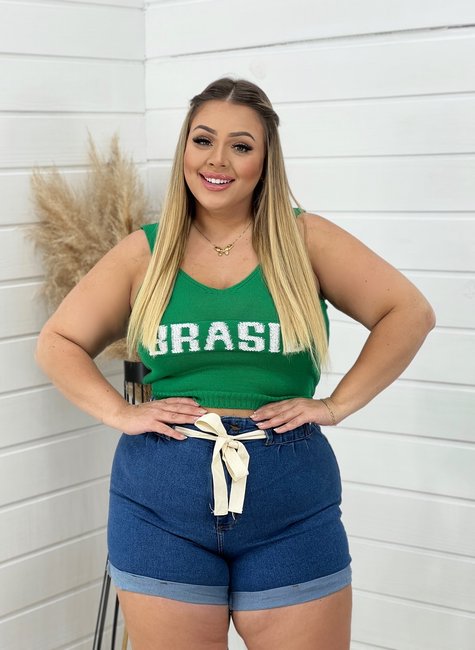 Cropped Plus Size em Viscose com Lastex Laranja