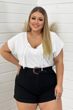 Shorts Jeans Plus Size Escuro com Corda