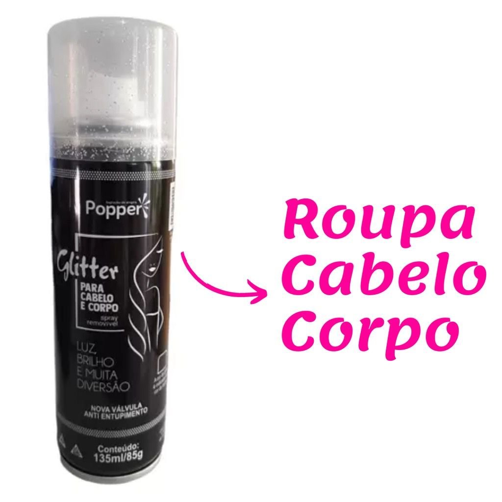 Spray Glitter para Cabelo e Corpo Popper 135ml