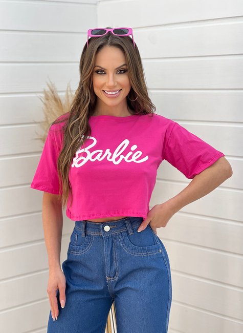 Comprar Cropped top Barbie com pelo rosa - DOS PÉS À CABEÇA - Moda