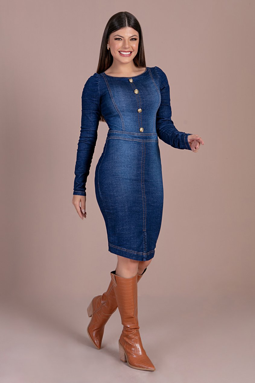 Vestido jeans sale justo curto