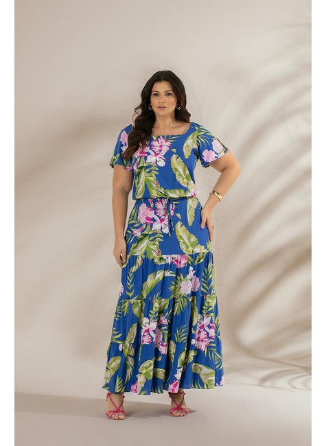 Vestido Longo Plus Size De Viscose Floral Hadaza