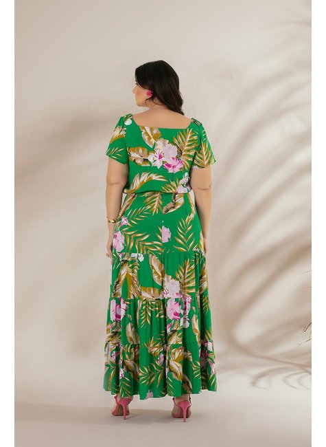 Vestido Longo Plus Size De Viscose Floral Hadaza