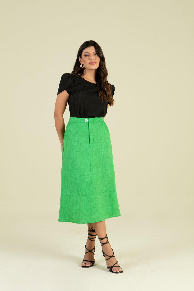 Saia midi linho store verde