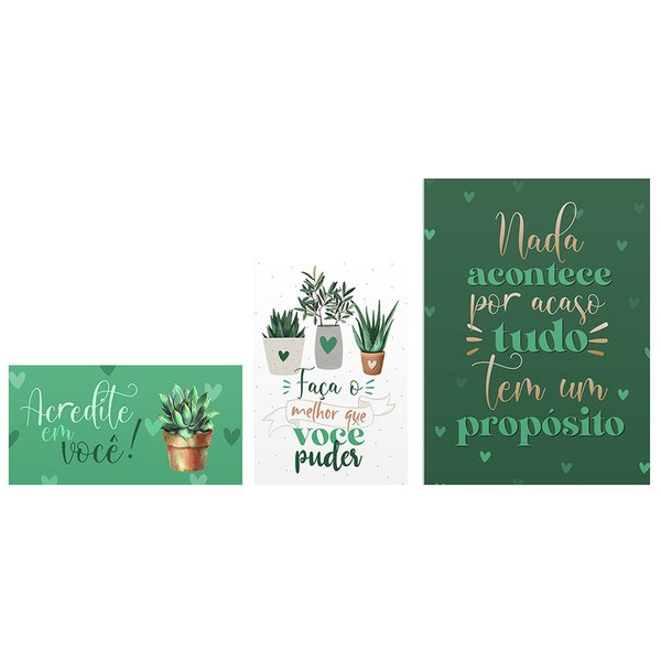 Kit 3 Placas para Decoração Quarto Plantas Suculentas Frases Motivação Kit 3 Placas para Decoração Quarto Plantas Suculentas Frases Motivação