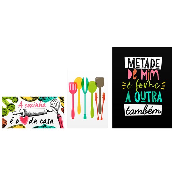 Kit 3 Placas Decorativas Gourmet Frases divertidas amor pela cozinha Kit 3 Placas Decorativas Gourmet Frases divertidas amor pela cozinha