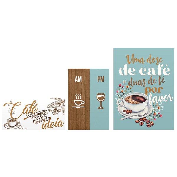 Kit 3 Placas Decorativas Cozinha Frases Fé Amor Cantinho do Café Kit 3 Placas Decorativas Cozinha Frases Fé Amor Cantinho do Café